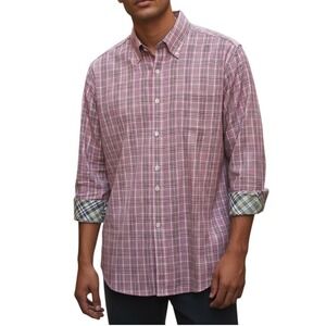 Tailorbyrd 1930 Collection Mens L Button Down Shirt Pink Olive Plaid Flip Cuff